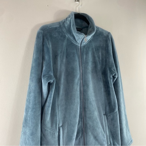 Athleta Recover Stretch Fleece Full Zip Jacket Sage/Gray Pockets Mock Neck Sz LT - Picture 3 of 9